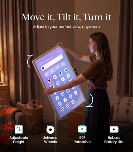 Image of Cozyla Tablet TV: 32 Inch Smart Portable TV on Wheels, 1080P Touch Screen Monitor with Built-in Battery, Android OS with 4K Camera, Wireless Casting, Full Swivel Rolling Stand for Home & Office, White