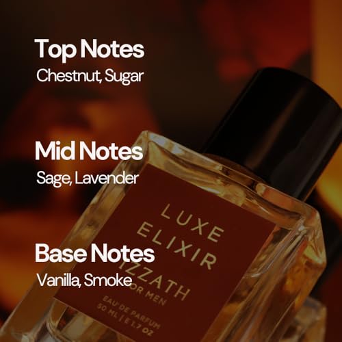 Image of IZZATH Luxe Elixir Eau De Parfum 50ml | Luxury Men's Perfume with Chestnut, Sugar, Sage, Lavender, Vanilla & Smoke | Elegant Gift for Him