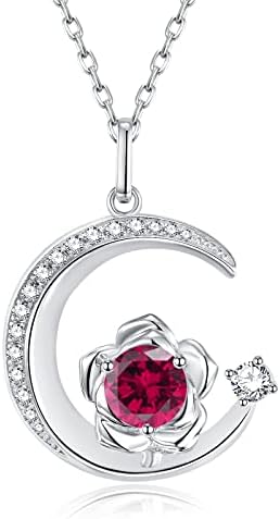 Sterling Silver Necklaces for Women January Birthstone Garnet Jewellery Moon Star Pendant Necklace, Anniversary Birthday Jewellery Gifts for Women Girls, Adjustable Chain