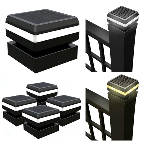 Yesprumlves 4-Pack Solar Fence Post Cap Lights IP65 Waterproof for 2x2 & 3x3 Posts (5x5cm & 8x8cm) Outdoor Wall & Deck Lighting with Warm White/Cool White