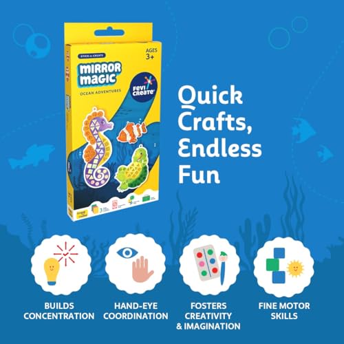 Image of Fevicreate Stick-n-Create Mirror Magic Ocean Adventures Kit | Multi-Coloured Sparkly Stickers | Ocean Creature Templates | Travel Friendly | Boosts Creativity | Screen-Free Play | Gifting | Ages 3 +