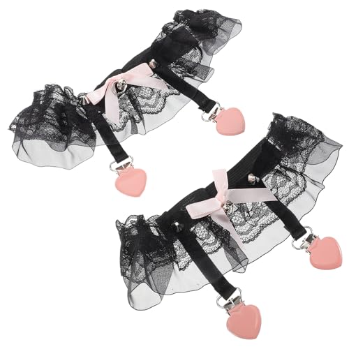 BESPORTBLE Lace Heart Thigh Garters for Women with Bowknot, Pink Soft Fashion Sock Belt, Bridal Decorative Lace Leg Rings, Wedding Garter Accessories