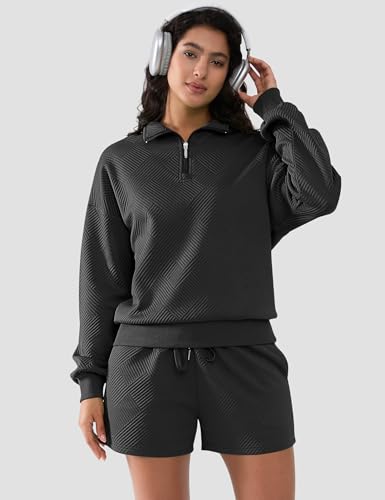 SHESHOW Fall Outfits for Women 2025 Fashion Quarter Zipper Sweatshirt Shorts Sweatsuits 2 Piece Set Tracksuit XS-XXL3