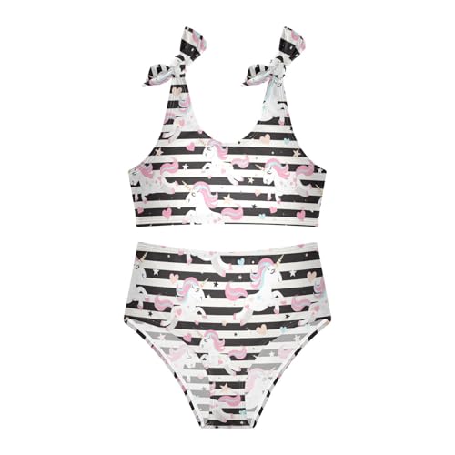 Wusikd Cute Unicorns Girls Swimsuits Two Piece Black White Stripes Swimwear Bikini Set for for Girls Size 3T3