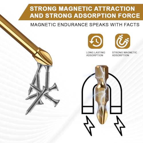 Image of Serplex 6Pcs Screwdriver Bits Electric Drill Bits Set, Non-Slip Phillips Bits, Ribbed Bits Design, 30 /50 /65 /75mm Long Assorted Drill Bits & 67 /100mm Long Dual-Tip Drill Bits, Universal 1 /4 Hex Shank