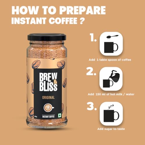 Image of Brew and Bliss Original Coffee | 60 Gram | Instant Flavoured Strong Coffee For Hot & Cold | Best Authentic Naturally Processed Coffee Powder|Bottle