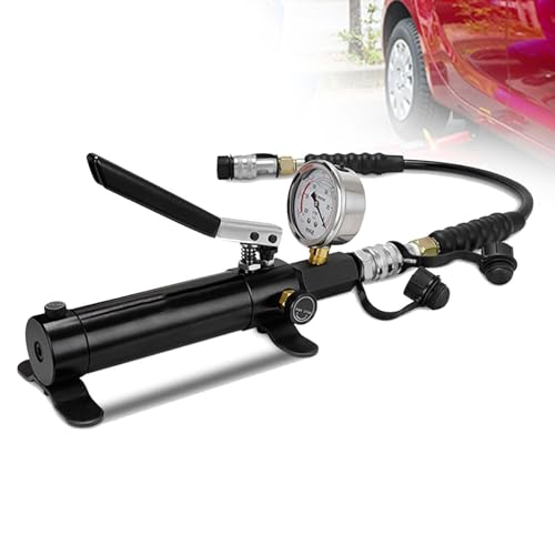 Bomba de mano hidráulica, bomba de elevación manual de 10000 PSI con manguera de 70 cm, rosca ZG3/8, capacidad de aceite de 175 cc, válvula ajustable y manómetro