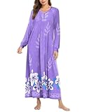 Ekouaer Nightgown Long Sleeve for Women Sleepwear V Neck Loungewear Button Full Length Nightshirt