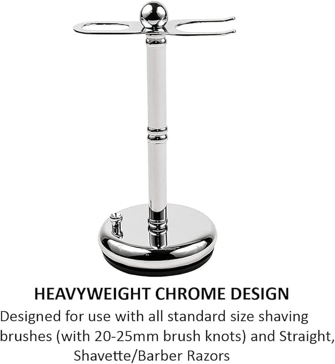 Deluxe Chrome STRAIGHT Razor and Shave Brush Stand *** JUST INTRODUCED FOR 2016 FROM PARKER SAFETY RAZOR