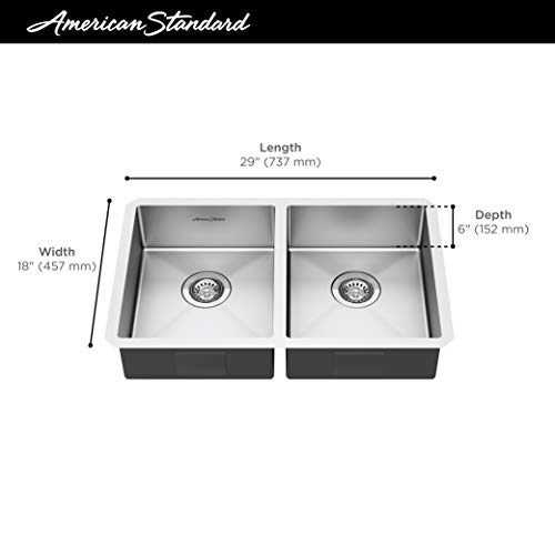 American Standard 18DB6291800.075 Pekoe 29" x 18" ADA Double Bowl Stainless Steel Kitchen Sink, by American Standard - Image 2