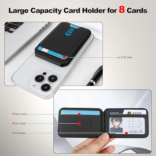 Image of TOYFID Men's Magnetic Leather Wallet, MagSafe RFID Card Holder with Stand Carbon Fiber Black