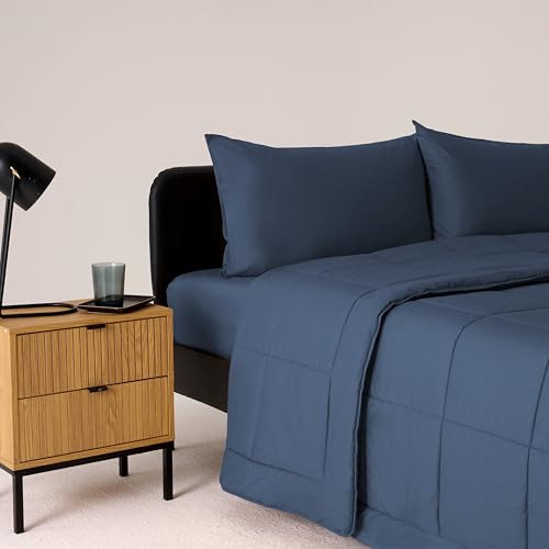 Bassetti Colcha matrimonial, Azul, Tejido 100% algodón y Relleno 100% poliéster, 260 x 260 cm