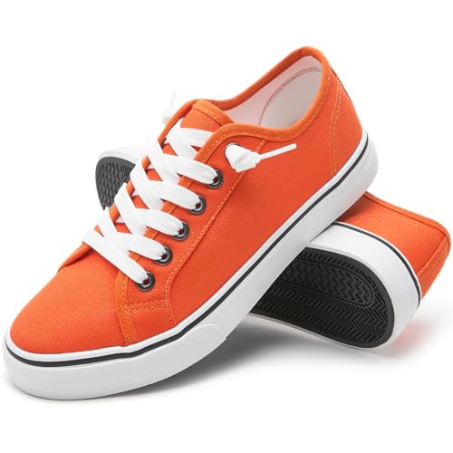 Women Canvas Sneaker Slip On Non Slip Casual Shoes Lace Up Canvas Low Top White Shoes Loafers for Women Fashion Black Sneaker(Orange,US7.5)