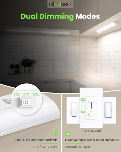 Image of ALUSSO 12 Inch LED Under Cabinet Lighting Hardwired 120V, 5CCT Color Selectable 2700K-5000K Dimmable 6W 480LM High Brightness, CRI 90+ Strip Linkable Under Counter Lights for Kitchen Sink, 1 Pack