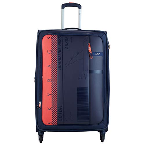 Image of Skybags Polyester 80.5 Cms Navy Blue Softsided Check-In 4 Spinner Wheels Carry-On Luggage (Stairw81Nbl), Small