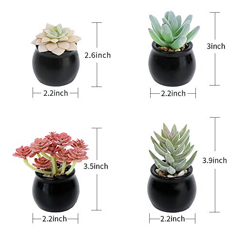 Luyue 4 Pack Potted Fake Succulents Decoration Artificial Succulent Sets With Pot Faux Mini Plants For Flower Arrangement (Black Ceramic Pots*4Pack) #TOP1