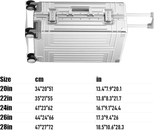 Travel Suitcases with Wheels Aluminum Magnesium Alloy Trolley Case Universal Wheel Metal Suitcase Portable All Aluminum Suitcase Suitcase for Outdoor Travel(Size:24in,Color:D)2