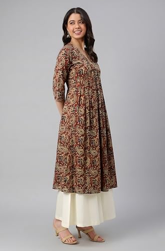 Image of Janasya Women's Pure Cotton Floral Printed Flared Kurta