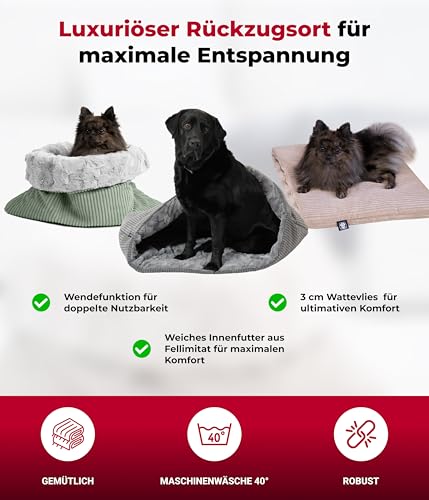 HS-Hundebett® Schlupfsack Cord-Exklusiv – Vielseitige Kuschelhöhle für Hunde und Katzen – Waschbar – Made in DE (Beige/Sand, 60x75 cm)