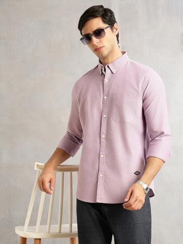 Image of Thomas Scott Men's Premium Slim Fit 100% Cotton Casual Shirt | Button-Down Collar | Full Sleeves | Solid Shirt for Men