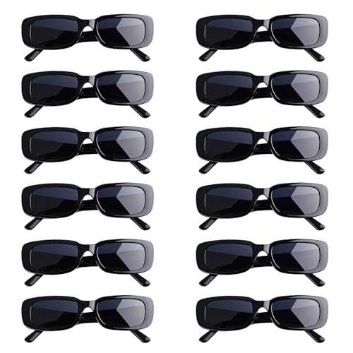 Gkhlg Pack of 12 Party Glasses Stylish Quality Material Sunglasses 90s Vintage Square Glasses for Men Women Coloured Sunglasses for Parties Beach Travel Festivals (Black)
