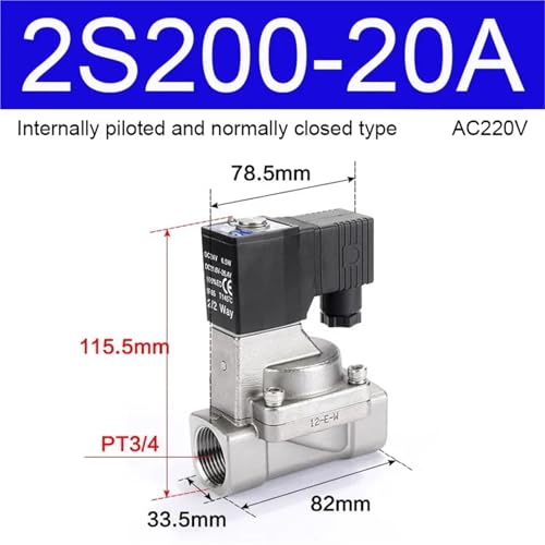 Électrovanne d'eau 2S200-20A AC220V en acier inoxydable 304 pour régulation