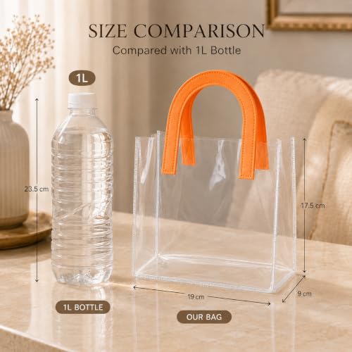 Image of SATYAM KRAFT 6 Pcs Transparent Reusable Leather Goodie Bags | Elegant Gift Bags for Her /Him Wedding Return Favors, Engagement Hampers, Marriage, Birthday & Festival Gifting | Handle Hamper Shopping Carry Bags (U-shaped Red - Medium)