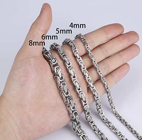 Width 4mm/5mm/6mm/8mm, Length 18-30 Inches Men's Stainless Steel Byzantine Chain Necklace3
