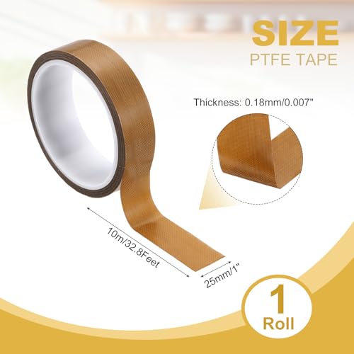Image of PATIKIL High Temperature PTFE Tape 1 Inch x 33 Feet, PTFE Coated Fiberglass Adhesive Tape for Vacuum Sealer Machines Hand-Impulse Sealers Insulation, Brown