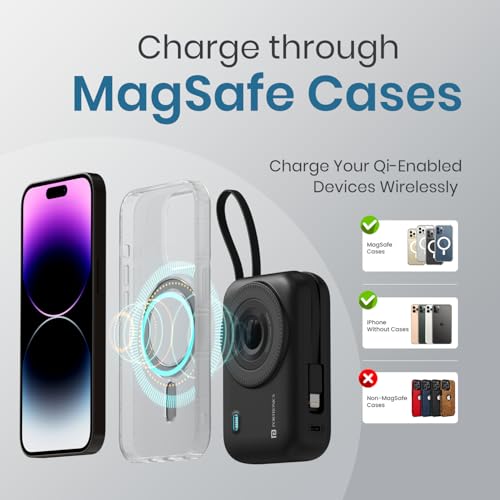 Image of Portronics Power Shutter 20000mAh 15W Magnetic Wireless Fast Charging Powerbank with in-Built Type C & 8 Pin Cable, 22.5W Type C PD Output, Type C Bidirectional Port, LED Display (Black)