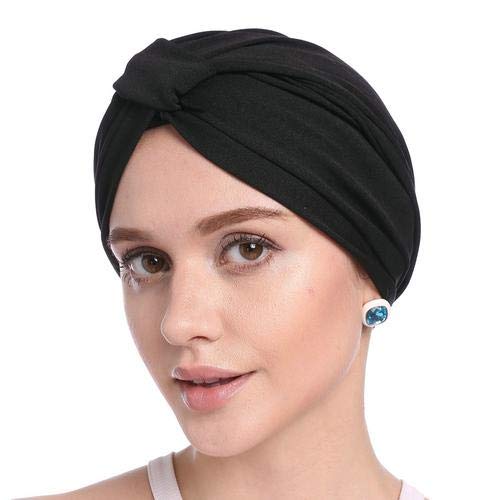Leo565Tom Turban Chimio Femme Doux Hijab Bonnet Turban Femme Mode Simple Couleur unie Extensible Tissu idéal pour la perte de cheveux 50-54cm