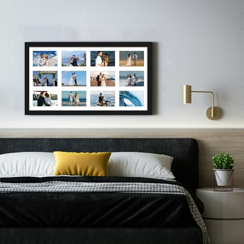 Image of DUENPY 14x26 Collage Picture Frame 4x6 Collage Picture Frame Displays Twelve 4x6 inch Photos Available Horizontal Wall Mounting Display and Vertical Black