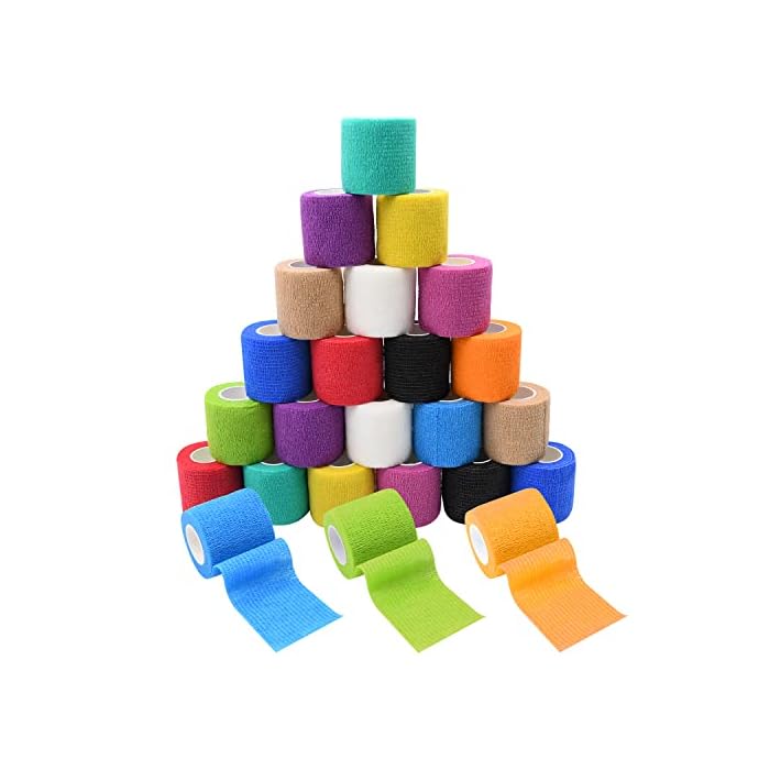 24pcs Self Adhesive Bandage Wraps, 2in 5 Yards, Multicolor (2 Inch, 24 Pack Multicolor)