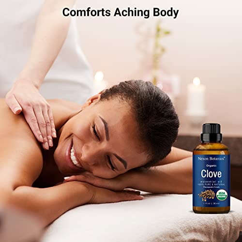 Organic Clove Essential Oil 30 Ml - Clove Oil For Tooth Ache Ease - Soothes Sore Muscles - Clove Bud Oil Essential Oil For Teeth, Gums, Toothache, Skin Use And Hair Care From Nexon Botanics #TOP4