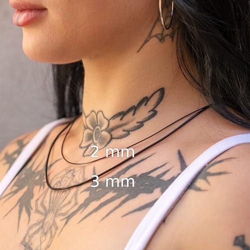 Fly Style Halskette geflochten Wax Rope Chain mit Verschluss aus Edelstahl - Herren Damen Surfer Kette - Schwarzer Choker - Kunstleder Optik, Längen:ca. 38.0 cm, Verschluß:2 mm