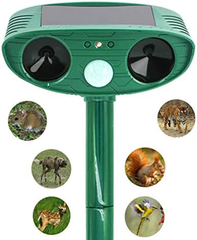KAOXIYU Ultrasonic Animal Pest Repeller, Solar Powered Repellent with Red Flashing Lights and Ultrasonic Motion Sensor Outdoor Waterproof Farm Garden Yard Repellent, Skunks,Dog,Cats (ArmyGreen)