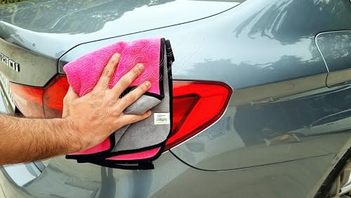 Image of SOFTSPUN Microfiber Cloth for Car Coral 800GSM 40X60cms 4 Pcs Pink+Grey! Extra Thick Microfiber Cleaning Cloths Perfect for Bike, Auto, Cars Both Interior and Exterior.