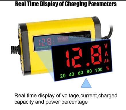 Generic Full Automatic Car Battery Charger Digital LCD Display 2A Fast Charging 3 Stages Lead Acid AGM Gel Battery-Chargers, Yellow