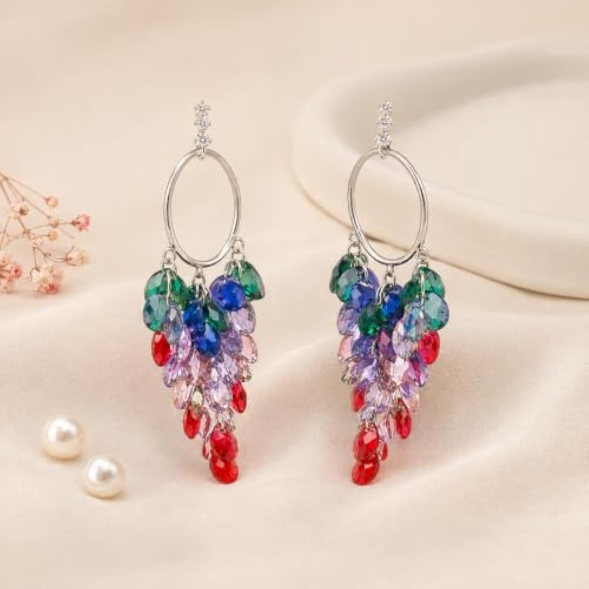 Women's 925 Sterling Silver Crystal Dangler Earrings