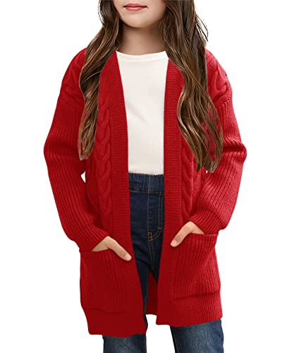 Image of Ermonn Girls Kids Open Front Cardigans Sweaters Long Sleeve Knit Cute Sweater Outwears with Pockets for 5-14 Years
