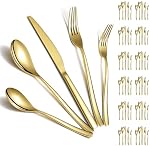 Berglander Gold Silverware Set 60pcs Service for 12, Golden Titanium Plating Stainless Steel Flatware Set, Gold Spoons Forks Knives Set for Home, Wedding, Restaurant, Hotel, Dishwasher Safe