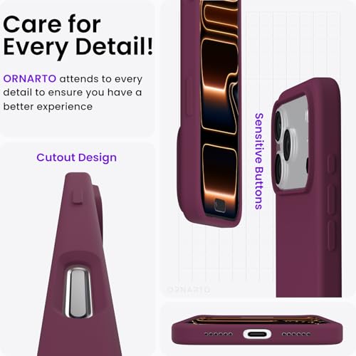 Image of ORNARTO Compatible with iPhone 17 Pro Max Case 6.9 inch, Slim Liquid Silicone 3 Layers Soft Gel Rubber Shockproof Protective Cover with Anti-Scratch Microfiber Lining-Wine Red