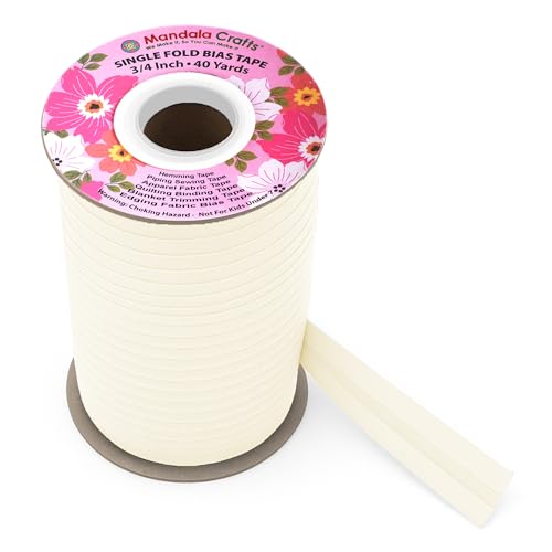 Mandala Crafts 3/4 Inch Fabric Single Fold Bias Tape for Sewing Piping Hemming - 40 Yds Ivory Bias Tape Blanket Quilt Bias Binding Tape - Seam Binding Tape by Mandala Crafts - Used condition - CA$17.33