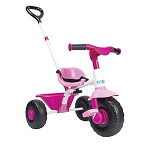 FEBER Baby Trike Pink, Triciclo para Niños con Estructura Metálica y Cinturón de Seguridad, 2 Posiciones, Silla de Empuje y Triciclo con Pedales, De 1 a 3 Años, Color Rosa, Famosa, 800012811