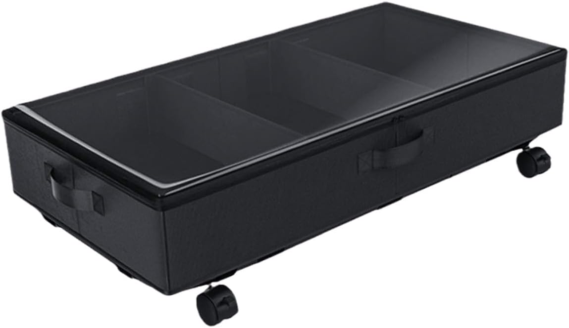 Bed Storage Organizer with Wheels 3-grid Oxford Fabric Clothes and Quilt Storage Box Large Capacity Dustproof Rolling Container for Home Bedroom Clothes