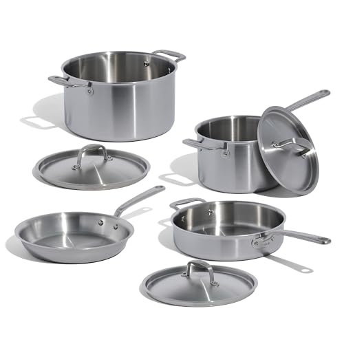 Image of Made In Cookware - 7 Piece Stainless Steel Cookware Set - 5-Ply Stainless Clad - Includes Frying Pan, Saucepan, Saute Pan, Stock Pot - Professional Cookware - Crafted in Italy - Induction Compatible