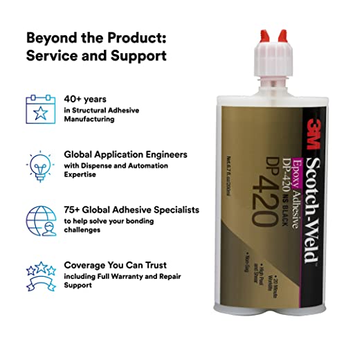 3M Scotch-Weld Epoxy Adhesive Dp420, Black, Two-Part Epoxy Structural Adhesive, High Impact And Fatigue Resistant, Maintains Bond Strength, 200 Ml (6.76 Fl Oz) Duo-Pak #TOP5