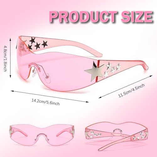 3 Pcs Y2K Sunglasses for Women Men, Trendy Shield Wrap Around Sun Glasses, Rimless Star Sunglasses Oversized Glasses Shades for Camping Cycling Driving Shopping Outdoor2