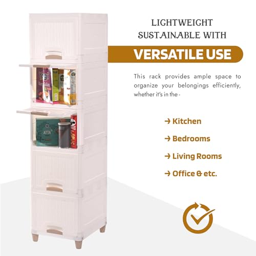 Image of YASONIC π± π§πΆπ²πΏ Foldable Plastic Rack for Storage /Kitchen Cupboard /Versatile and Sturdy Wardrobe for Clothes /Multipurpose Storage Organizer /Closet for Bedroom /Living Room /Laundry Room (Off White)