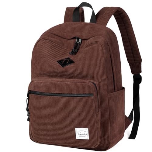 VASCHY Corduroy Travel Backpack, Vintage Casual Kawaii Cute Aesthetic Fuzzy Fluffy Plush Fleece Rucksack Daypack for School Teens/Man/Women Brown